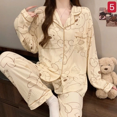 Bộ pyjama tay dài sọc xinh cho cô gái ngọt ngào, phong cách Hàn Quốc, chỉ 145k