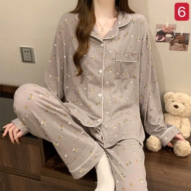 Bộ pyjama tay dài sọc xinh cho cô gái ngọt ngào, phong cách Hàn Quốc, chỉ 145k