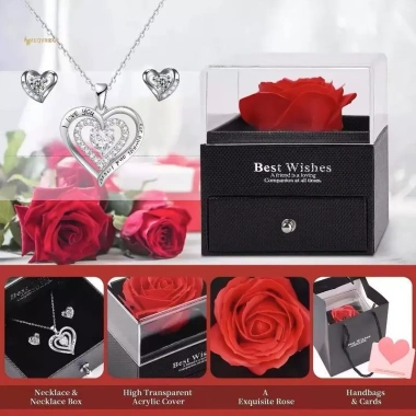 Bộ Quà Tặng Hoa Hồng Nhân Tạo kèm Mặt Dây Chuyền và Bông Tai Nelace giá ưu đãi 202.730 VND 2