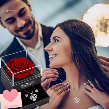 Bộ Quà Tặng Hoa Hồng Nhân Tạo kèm Mặt Dây Chuyền và Bông Tai Nelace giá ưu đãi 202.730 VND 3