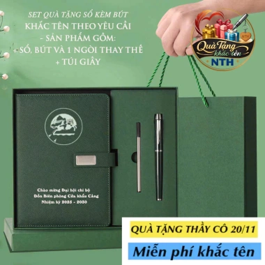 Bộ quà tặng sổ bút khắc yêu cầu kèm túi - SS03, văn phòng, tặng thầy cô, khách hàng - Giá ưu đãi 165.000 VND