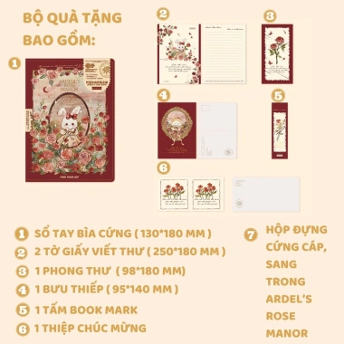 Bộ quà tặng sổ tay vintage thỏ và hoa hồng Ardeles Rose Manor giảm giá 210k