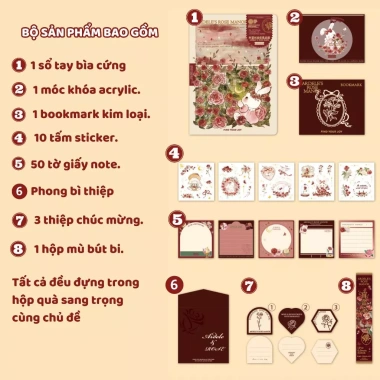 Bộ quà tặng sổ tay vintage thỏ và hoa hồng Ardeles Rose Manor giảm giá 210k