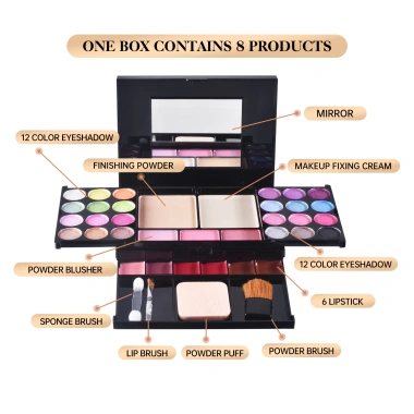 Bộ Quà Tặng Trang Điểm Chuyên Nghiệp Pallet 24 Màu Phấn Mắt + 3 Blush + 6 Son Bột + 3 Cọ Xốp - Giá Ưu Đãi 185.900 VND