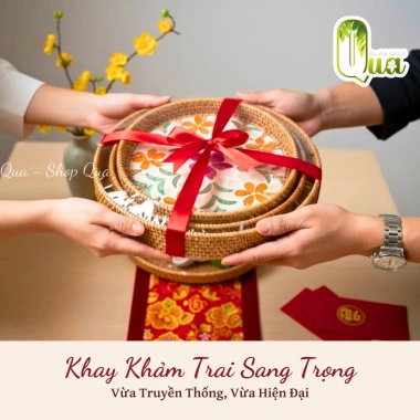 Bộ Quà Tết 3 Khay Tròn Khảm Trai Viền Mây Cao Cấp - Đồ Đa Năng, Quà Thủ Công Sang Trọng 337k 2