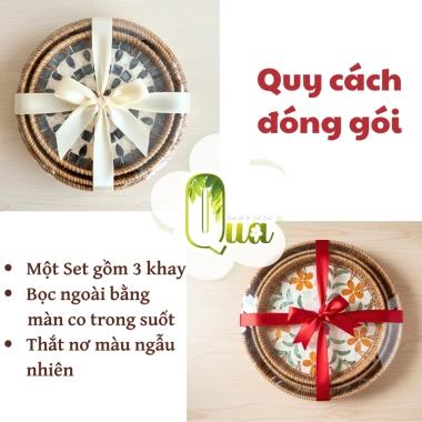 Bộ Quà Tết 3 Khay Tròn Khảm Trai Viền Mây Cao Cấp - Đồ Đa Năng, Quà Thủ Công Sang Trọng 337k 5