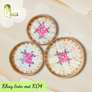 Bộ Quà Tết 3 Khay Tròn Khảm Trai Viền Mây Cao Cấp - Đồ Đa Năng, Quà Thủ Công Sang Trọng 337k 10