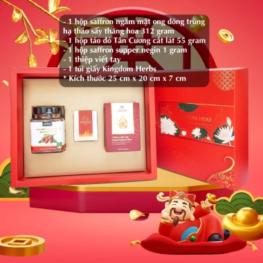 Bộ quà tết cao cấp Kingdom Herb: Saffron, Đông trùng hạ thảo, Sâm, Mật ong thượng hạng - Giá chỉ 665.000 VND