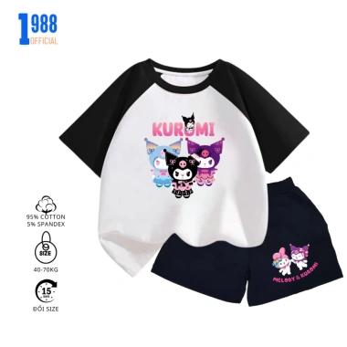 Bộ quần áo bé gái Kuromi - áo thun cotton thấm mồ hôi, set mặc nhà đa màu, giảm còn 169k