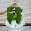 Bộ quần áo bé trai mùa hè không tay cotton nguyên chất, mỏng nhẹ, thời trang giảm 21% 2