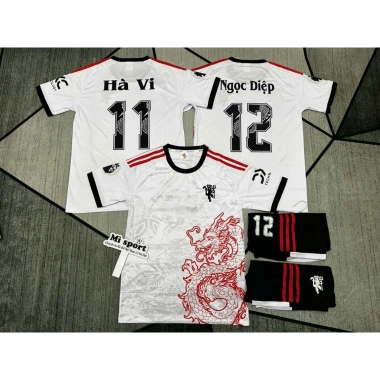 Bộ quần áo bóng đá Mu Dragon trắng - Vải thun lạnh thoáng mát, logo thêu, in tên số theo yêu cầu, chỉ 95.000₫