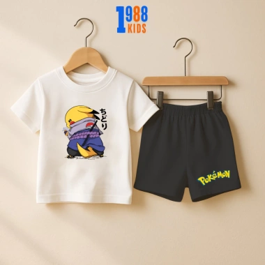Bộ quần áo cộc bé trai Pikachu Pokemon đa màu, thun cotton 15-40kg PO02 giảm giá 169k