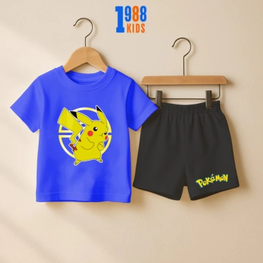 Bộ quần áo cộc bé trai Pikachu Pokemon đa màu, thun cotton 15-40kg PO02 giảm giá 169k