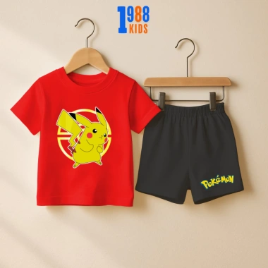 Bộ quần áo cộc bé trai Pikachu Pokemon đa màu, thun cotton 15-40kg PO02 giảm giá 169k
