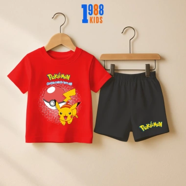 Bộ quần áo cộc bé trai Pikachu Pokemon đa màu, thun cotton 15-40kg PO02 giảm giá 169k