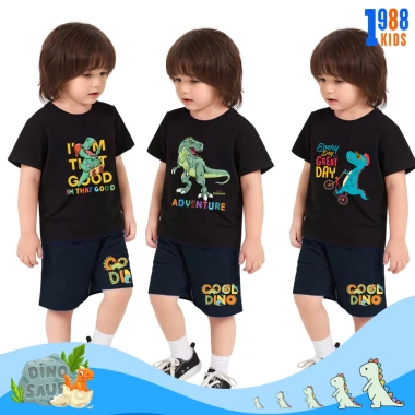 Bộ quần áo cộc tay bé trai thun khủng long vui nhộn, nhiều màu, size 15-40kg, 169k