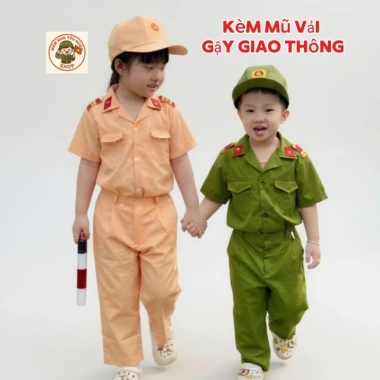 Bộ quần áo công an bé mầm non mẫu mới, mũ vải và gậy - 149.000₫