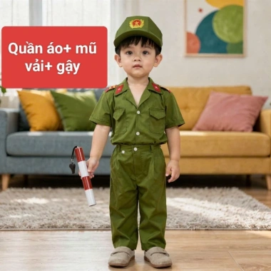Bộ quần áo công an bé mầm non mẫu mới, mũ vải và gậy - 149.000₫ 10 Bộ quần áo công an bé mầm non mẫu mới, mũ vải và gậy - 149.000₫ 10