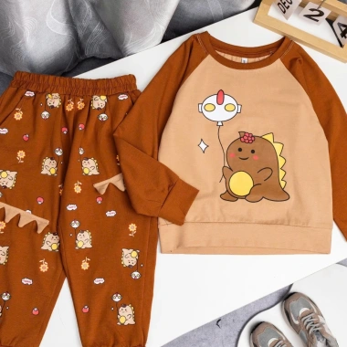 Bộ quần áo dài tay bé trai thu đông 9-24kg, khủng long dễ thương, cotton mềm, 220.500₫ 2