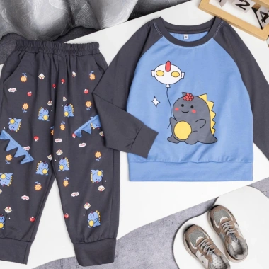 Bộ quần áo dài tay bé trai thu đông 9-24kg, khủng long dễ thương, cotton mềm, 220.500₫ 6