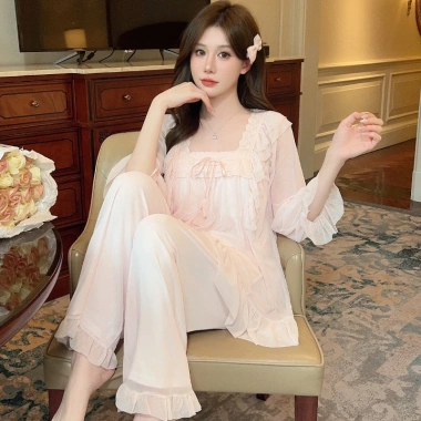 Bộ Quần Áo Mặc Nhà Dài Tay Cổ Vuông Đệm Ngực - QCCC A15 Giá 311.600đ