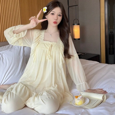 Bộ Quần Áo Mặc Nhà Dài Tay Cổ Vuông Đệm Ngực - QCCC A15 Giá 311.600đ