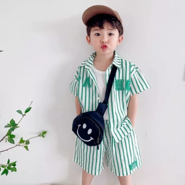 Bộ quần áo mùa hè bé trai - Áo sơ mi sọc ngắn tay và Quần short cotton nguyên chất, sành điệu - Giá ưu đãi 217.958₫ 3