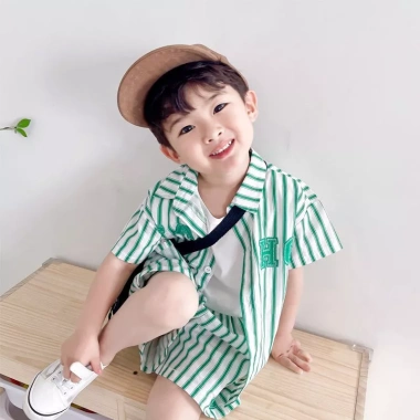 Bộ quần áo mùa hè bé trai - Áo sơ mi sọc ngắn tay và Quần short cotton nguyên chất, sành điệu - Giá ưu đãi 217.958₫ 4