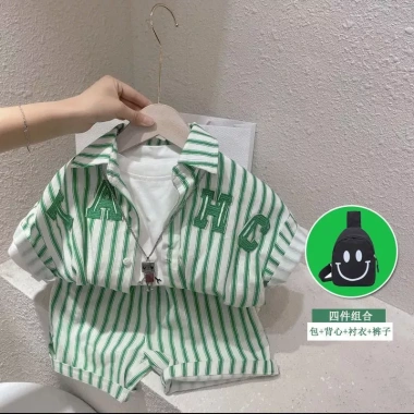 Bộ quần áo mùa hè bé trai - Áo sơ mi sọc ngắn tay và Quần short cotton nguyên chất, sành điệu - Giá ưu đãi 217.958₫ 5