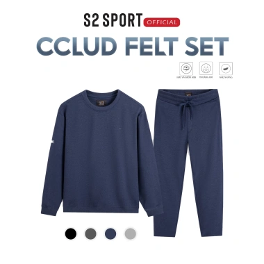 Bộ quần áo nỉ nam trơn S2 SPORT thu đông thêu hình nổi, jogger cạp chun - 415.000đ
