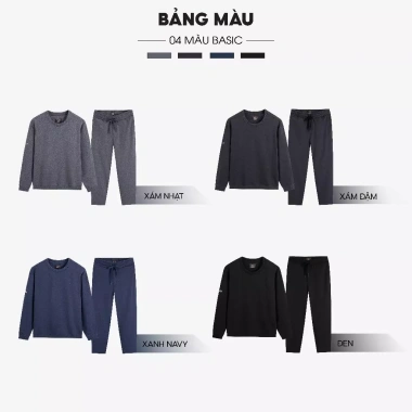 Bộ quần áo nỉ nam trơn S2 SPORT thu đông thêu hình nổi, jogger cạp chun - 415.000đ