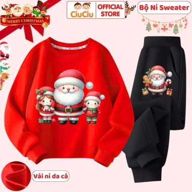 Bộ Quần Áo Nỉ Ông Già Noel Giáng Sinh CIUCIU KID Set Thu Đông - Da Cá Mềm, Giữ Nhiệt, 296.000 VND 2