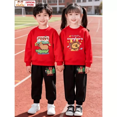 Bộ Quần Áo Nỉ Swe Sweater Dài Tay Capybara Noel Thu Đông CIUCIU KID Vải Nỉ Da Cá Mềm Ấm cho Bé Trai và Bé Gái