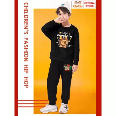 Bộ Quần Áo Nỉ Swe Sweater Dài Tay Capybara Noel Thu Đông CIUCIU KID Vải Nỉ Da Cá Mềm Ấm cho Bé Trai và Bé Gái