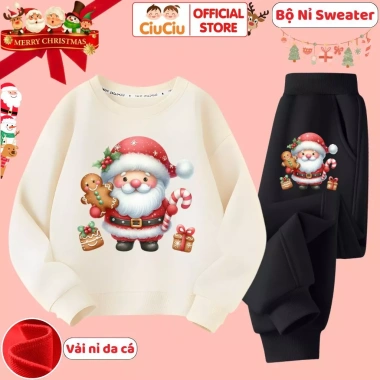 Bộ Quần Áo Nỉ Sweater Ông Già Noel Bé Trai - Bé Gái, Vải Nỉ Da Cá, Giá 296k