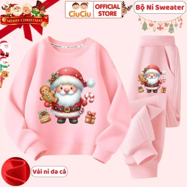 Bộ Quần Áo Nỉ Sweater Ông Già Noel Bé Trai - Bé Gái, Vải Nỉ Da Cá, Giá 296k
