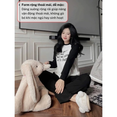 Bộ quần áo nữ dài tay phối màu raglan, form rộng thoải mái, giá chỉ 198.900đ 4