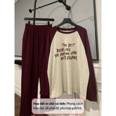 Bộ quần áo nữ dài tay phối màu raglan, form rộng thoải mái, giá chỉ 198.900đ 5