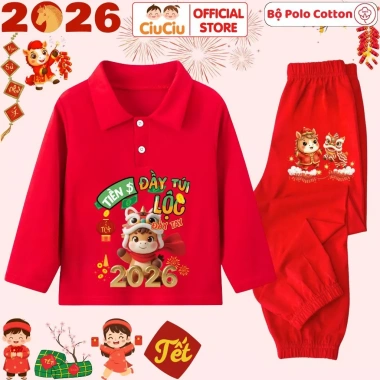 Bộ Quần Áo Polo Dài Tay Tết Bính Ngọ 2.026 cho Bé Trai & Bé Gái - CIUCIU KID - Giá 207.000 VND