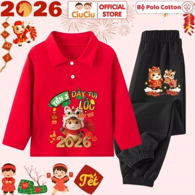 Bộ Quần Áo Polo Dài Tay Tết Bính Ngọ 2.026 cho Bé Trai & Bé Gái - CIUCIU KID - Giá 207.000 VND