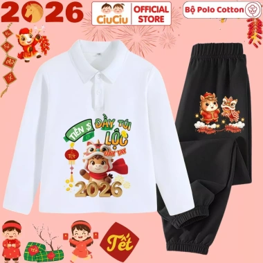 Bộ Quần Áo Polo Dài Tay Tết Bính Ngọ 2.026 cho Bé Trai & Bé Gái - CIUCIU KID - Giá 207.000 VND