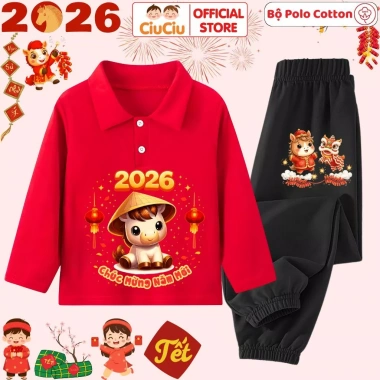 Bộ Quần Áo Polo Dài Tay Tết Bính Ngọ 2.026 cho Bé Trai & Bé Gái - CIUCIU KID giảm giá