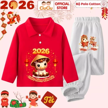 Bộ Quần Áo Polo Dài Tay Tết Bính Ngọ 2.026 cho Bé Trai & Bé Gái - CIUCIU KID giảm giá 7 Bộ Quần Áo Polo Dài Tay Tết Bính Ngọ 2.026 cho Bé Trai & Bé Gái - CIUCIU KID giảm giá 7
