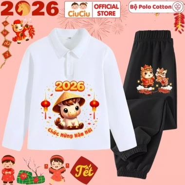 Bộ Quần Áo Polo Dài Tay Tết Bính Ngọ 2.026 cho Bé Trai & Bé Gái - CIUCIU KID giảm giá