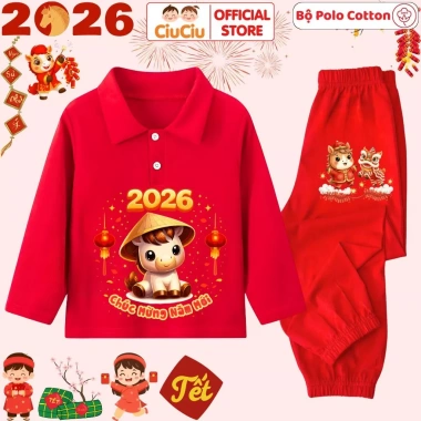 Bộ Quần Áo Polo Dài Tay Tết Bính Ngọ 2.026 cho Bé Trai & Bé Gái - CIUCIU KID giảm giá