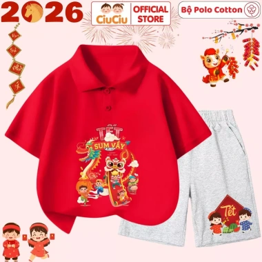 Bộ Quần Áo Polo Tết 2.026 CIUCIU KID cho Bé Trai & Bé Gái – Cotton mát, thấm hút, giá 176k