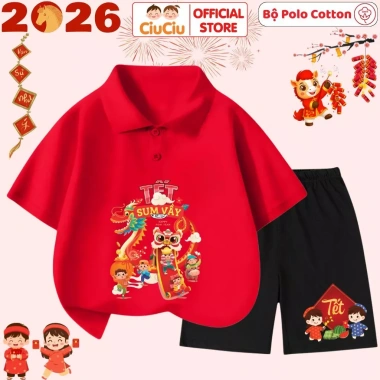 Bộ Quần Áo Polo Tết 2.026 CIUCIU KID cho Bé Trai & Bé Gái – Cotton mát, thấm hút, giá 176k