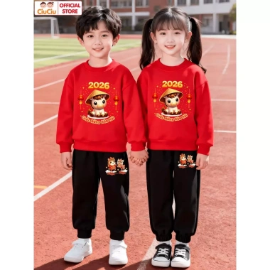 Bộ Quần Áo Tết Bính Ngọ 2.026 Cho Bé Trai & Bé Gái - CIUCIU KID Vải Nỉ Da Cá Mềm Ấm, Giữ Nhiệt, Giá Ưu Đãi 296k 4