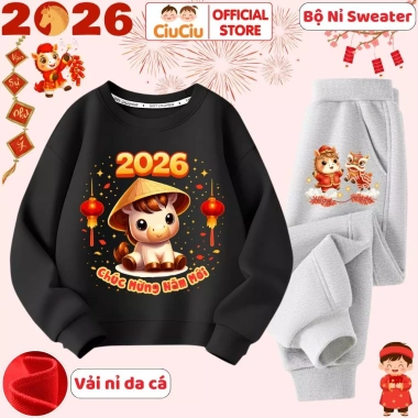 Bộ Quần Áo Tết Bính Ngọ 2.026 Cho Bé Trai & Bé Gái - CIUCIU KID Vải Nỉ Da Cá Mềm Ấm, Giữ Nhiệt, Giá Ưu Đãi 296k 8