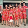 Bộ quần áo tết hoa lá cành công phượng và khăn trải bàn đỏ, set cặp đôi gia đình K1 giá ưu đãi 68.000 VND